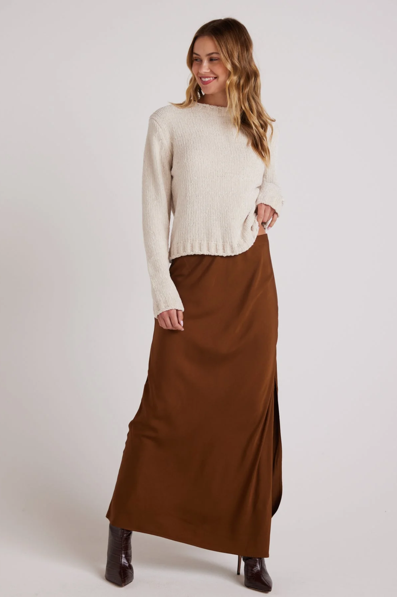 Satin Side Slit Maxi Skirt
