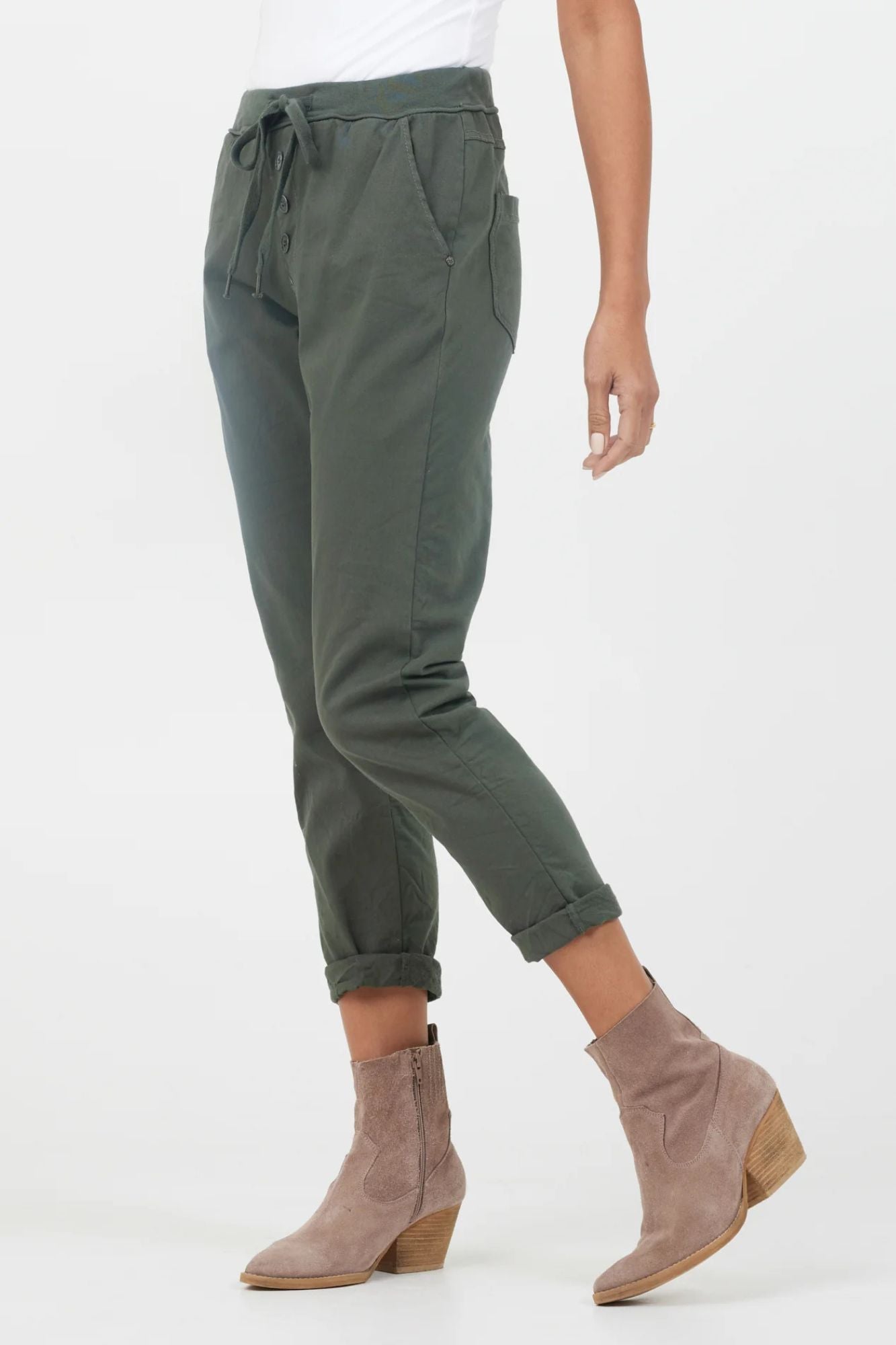 Becca Diagonal Button Joggers