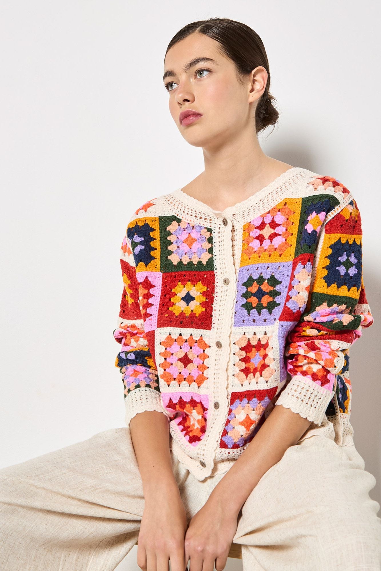 Bright Crochet Squares Cardigan