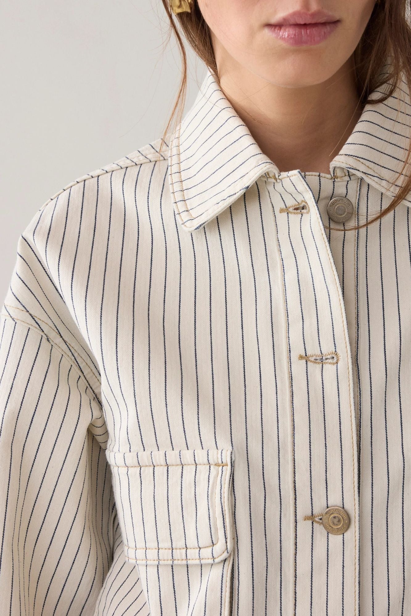 Denim Jacket with Herringbone Stripe