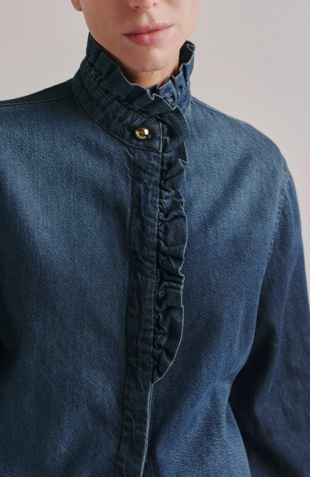 Ruffle Denim Shirt