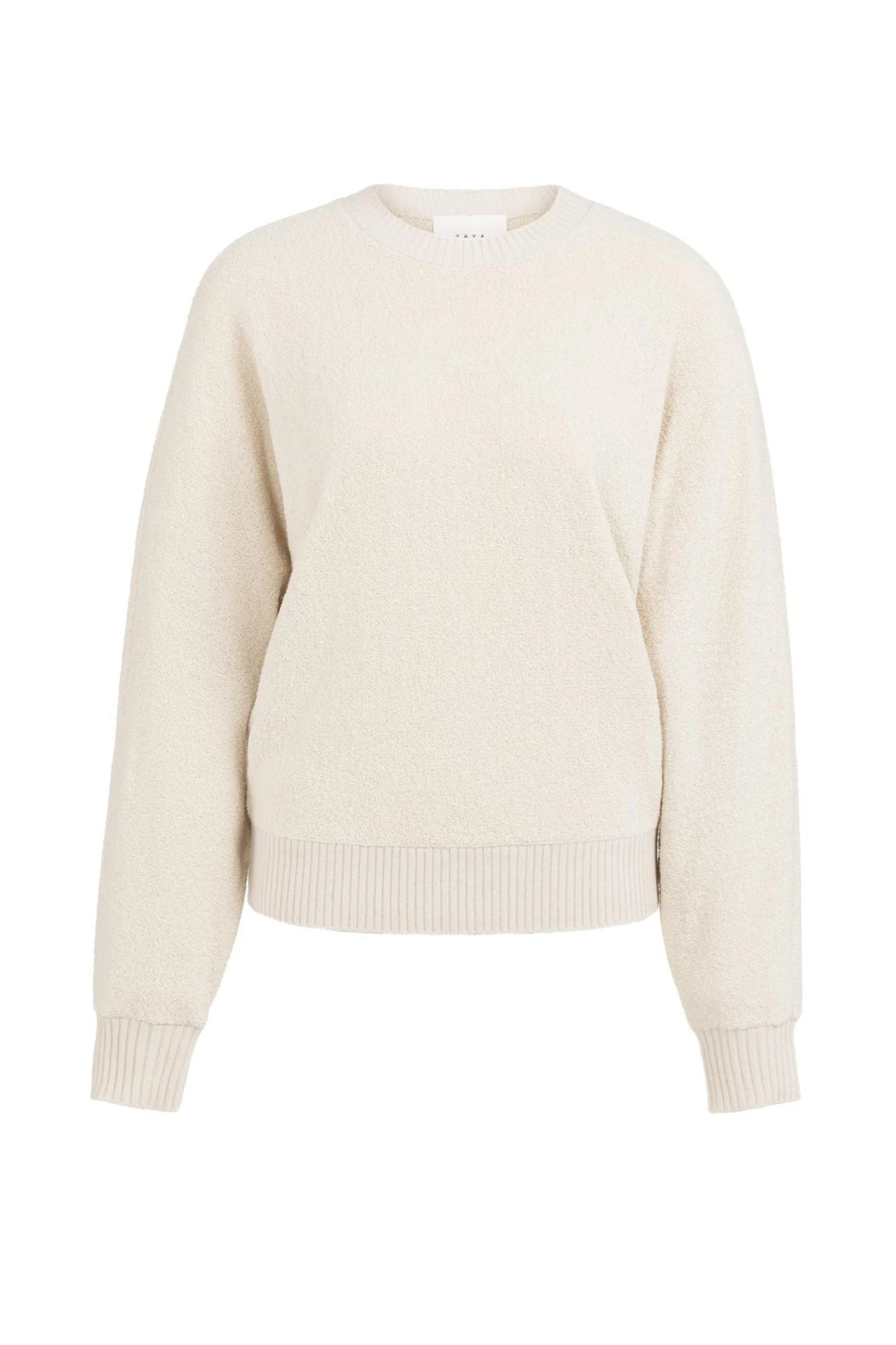 Bouclé Sweater with Batwing Sleeves and Ribbed Trims