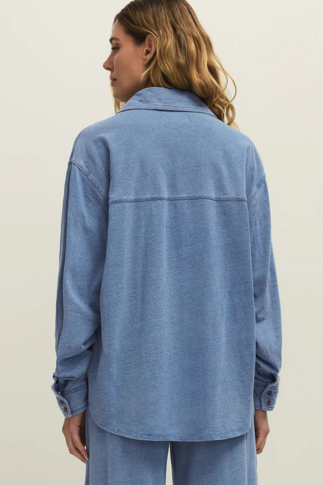 Reese Jersey Denim Button Up