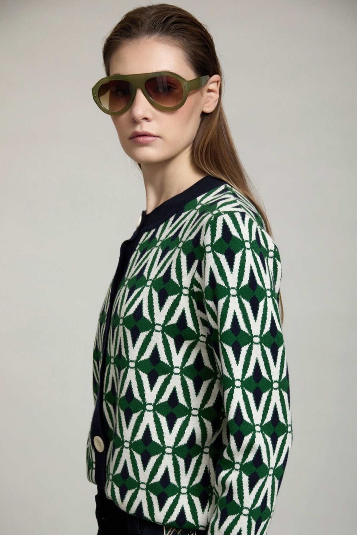 Geometric Jacquard Cardigan