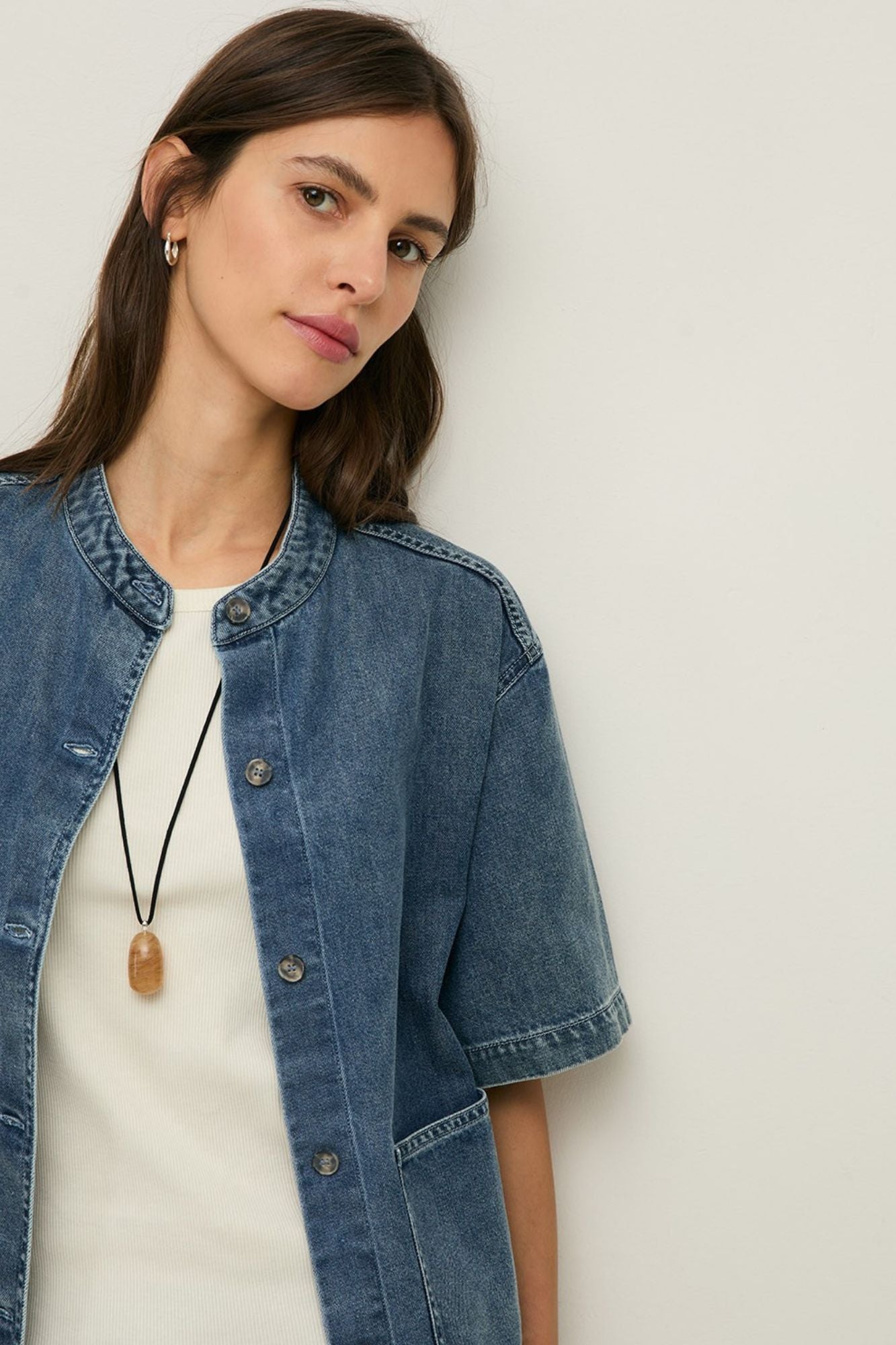 Denim Mao-Neck Shirt