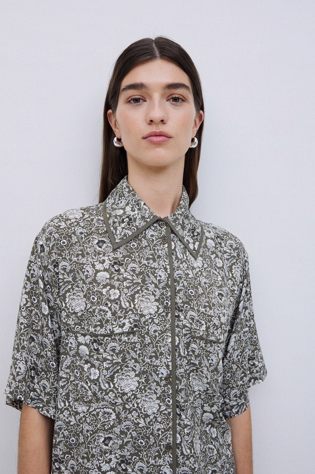 Khaki Floral Flowy Shirt