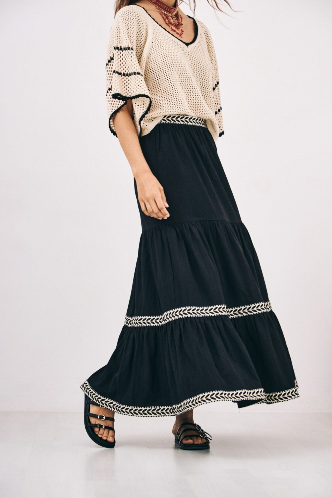 Long Skirt Cotton Ruffles Embroidery