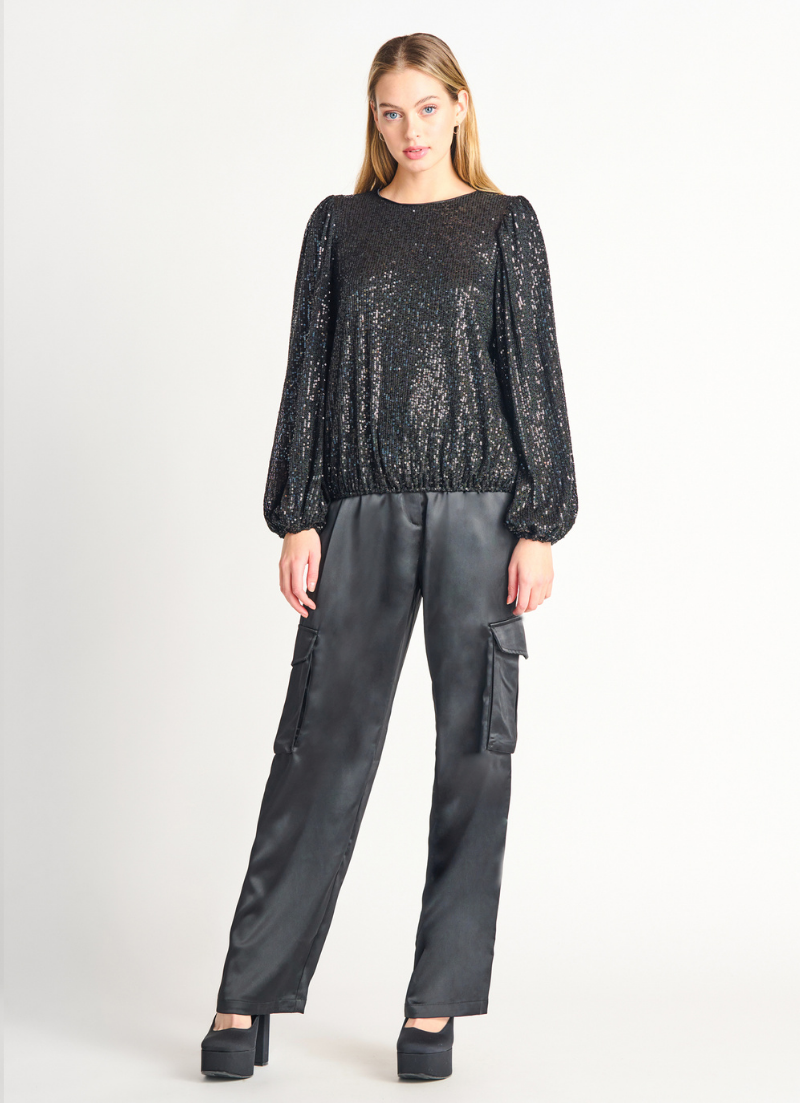 Pantalon cargo en satin