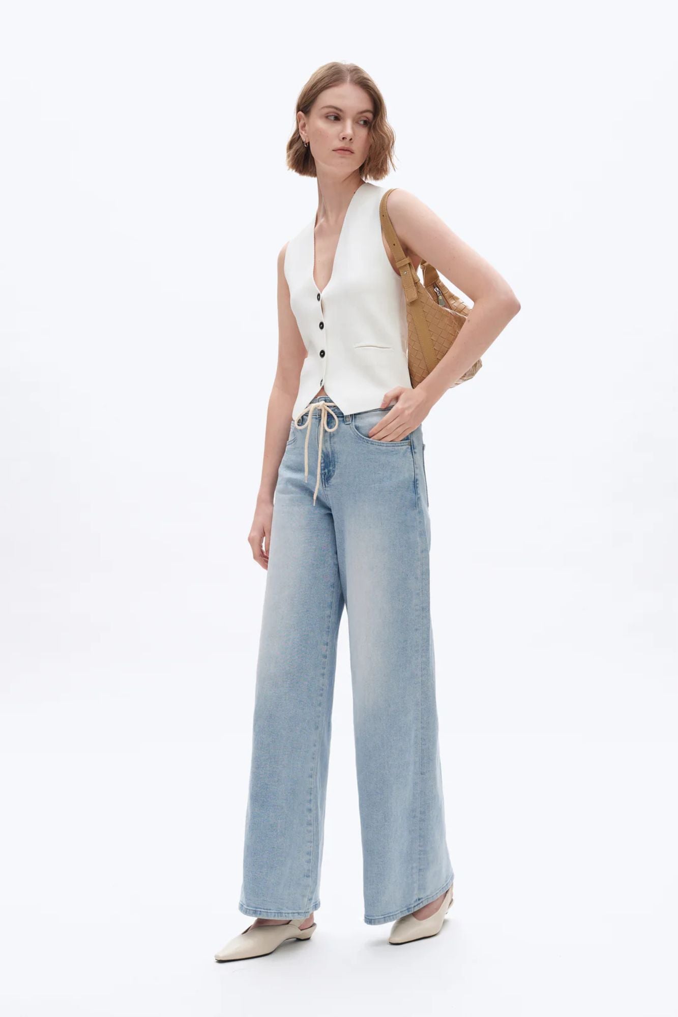 High Rise Drawstring Baggy Jeans