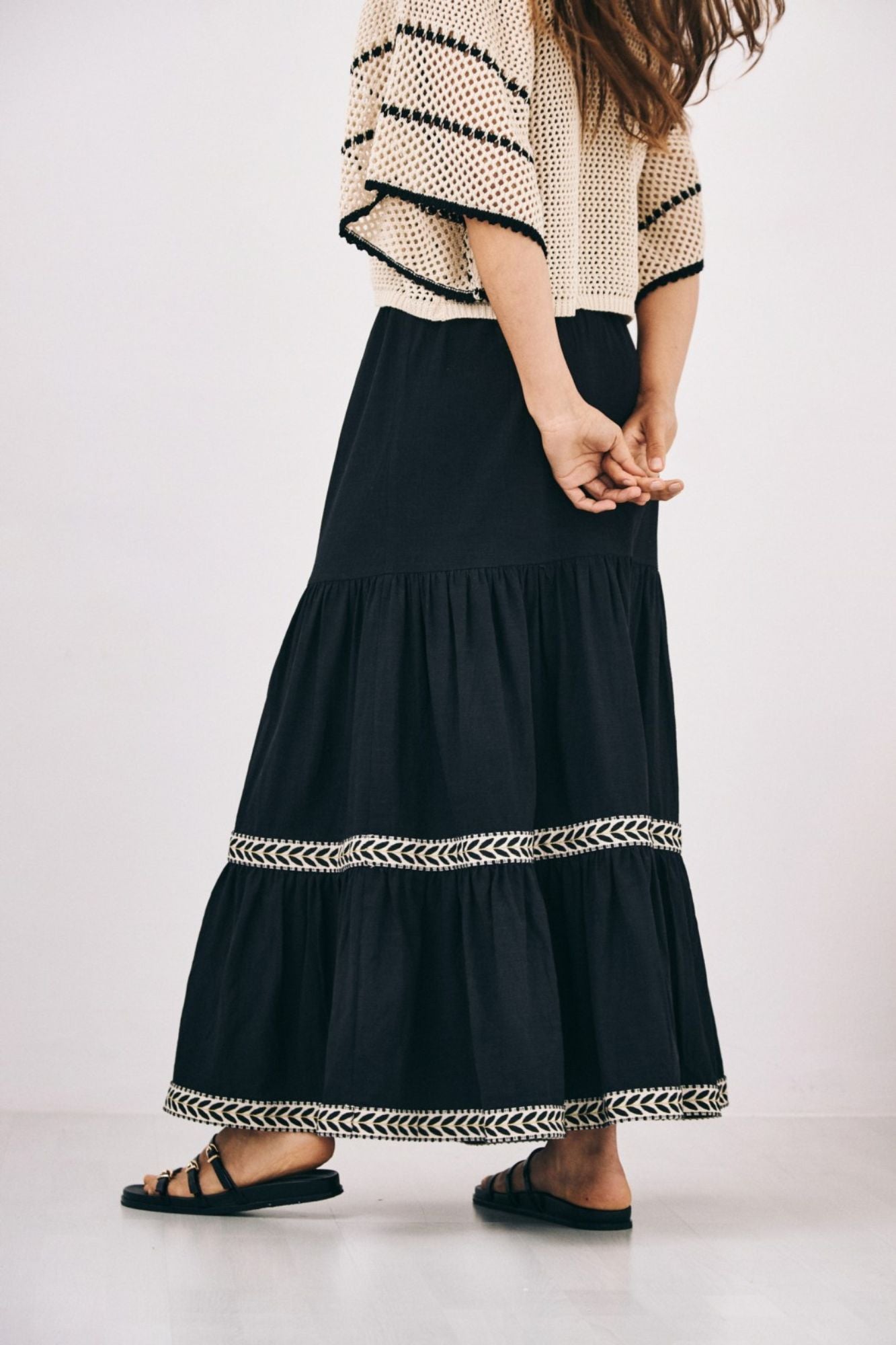 Long Skirt Cotton Ruffles Embroidery