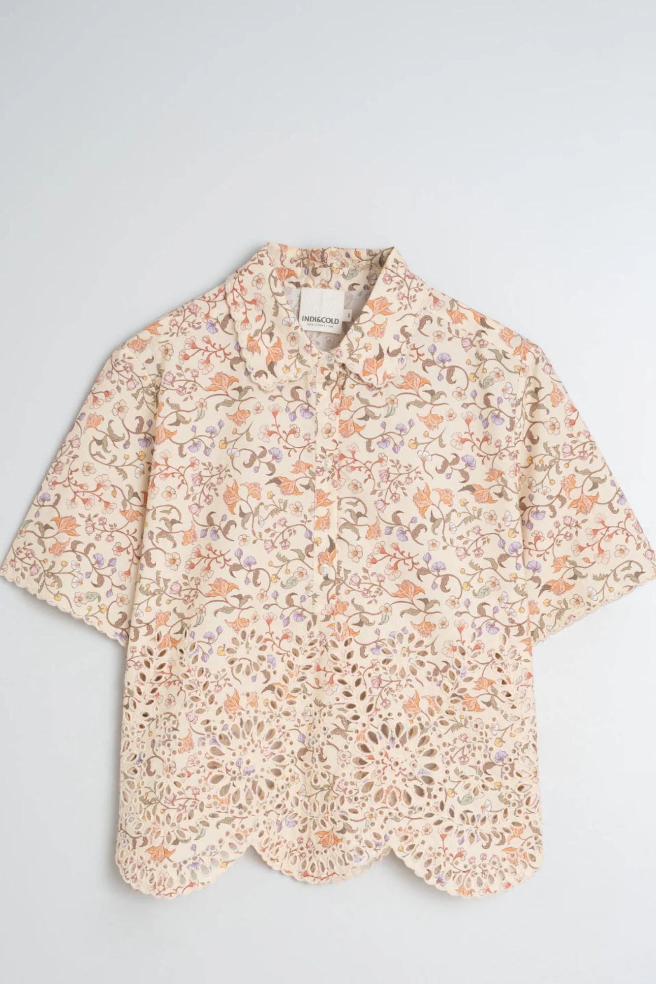 Printed Blouse With Eyelet Hemline