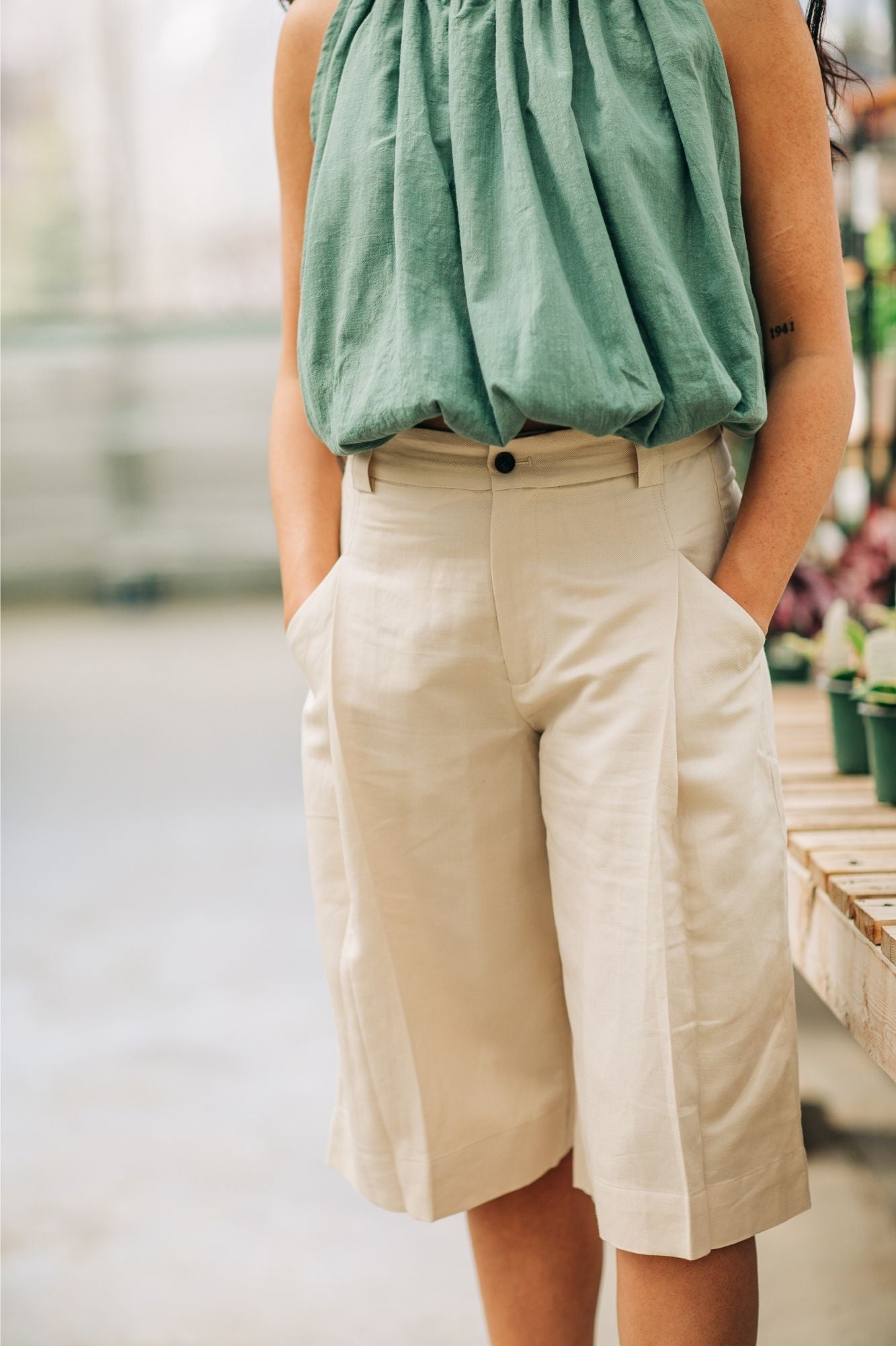 Linen Blend Bermuda Shorts