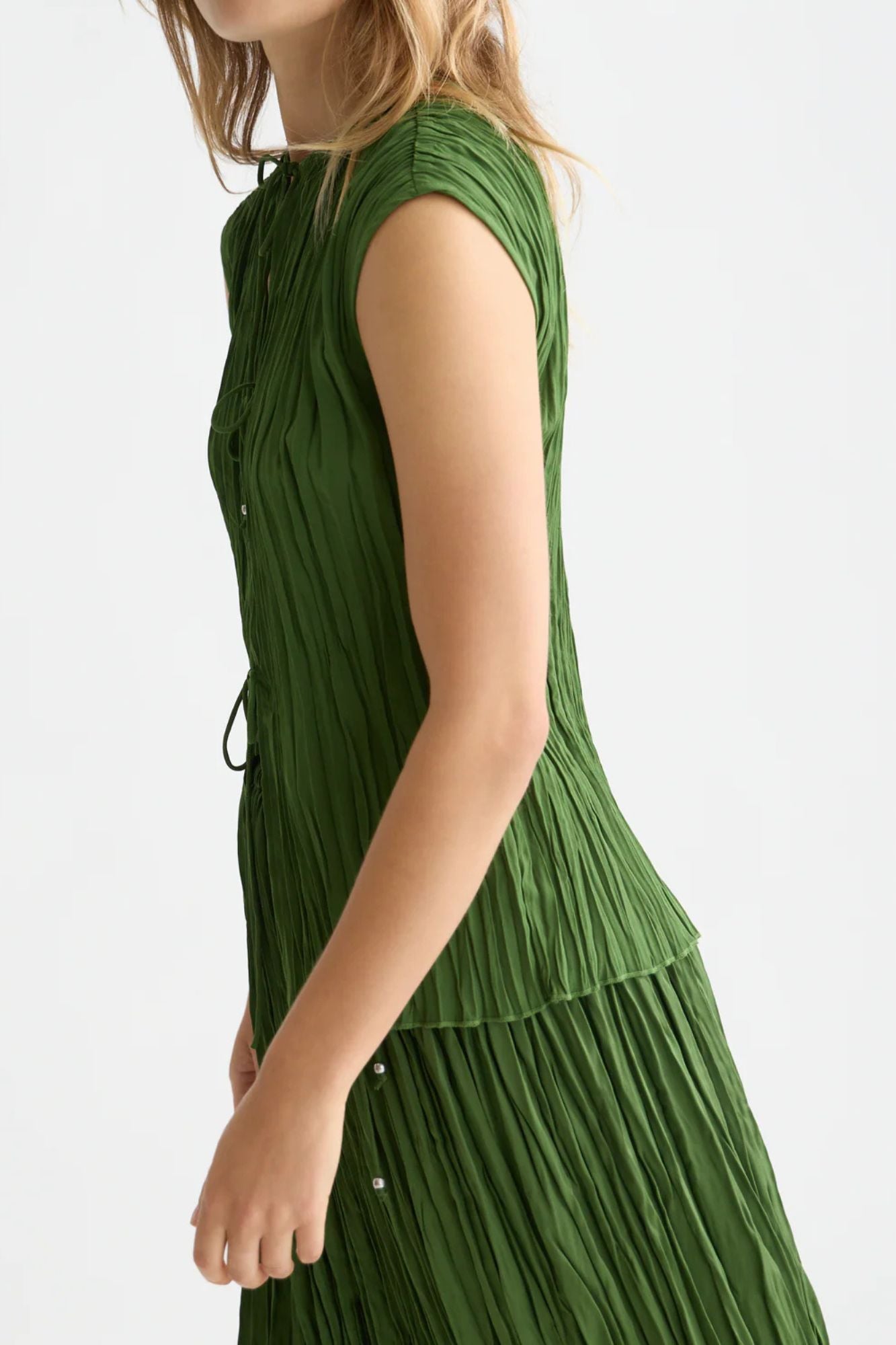 Micro Pleat Top With Ties