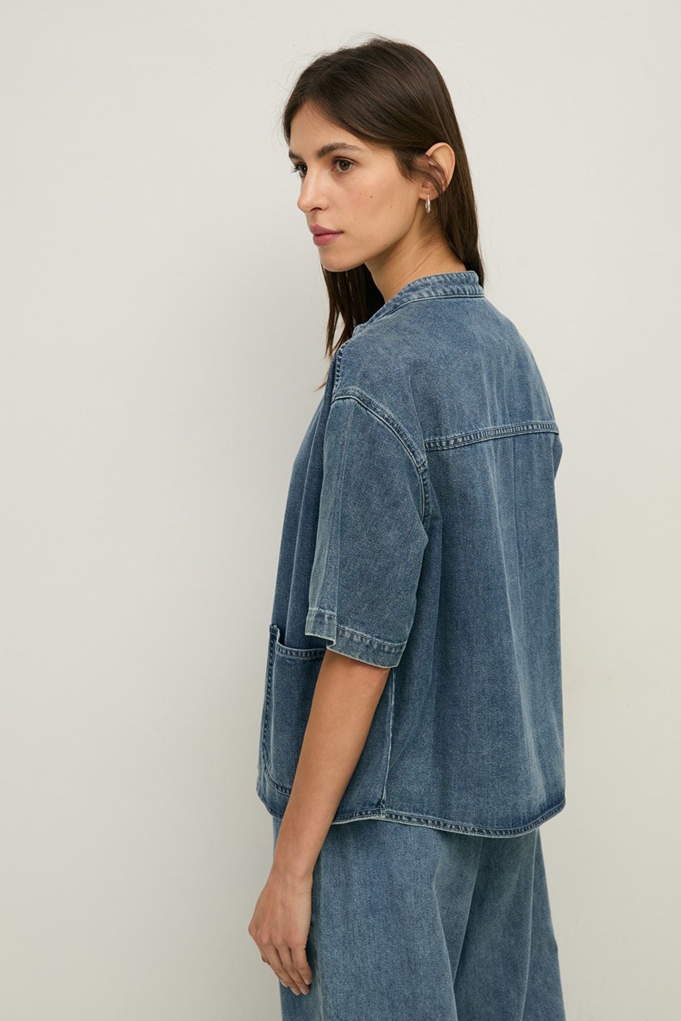 Denim Mao-Neck Shirt