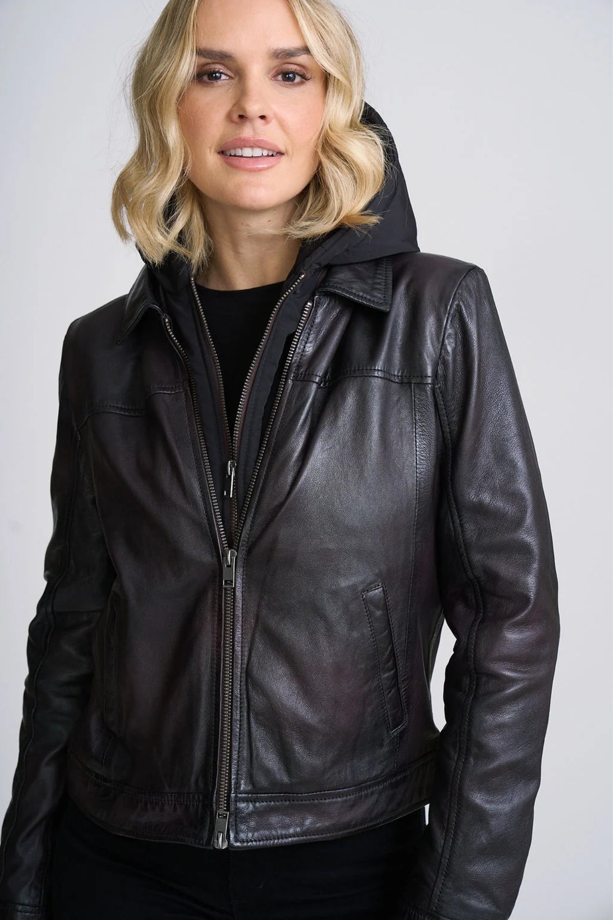 Avih Hooded Leather Jacket
