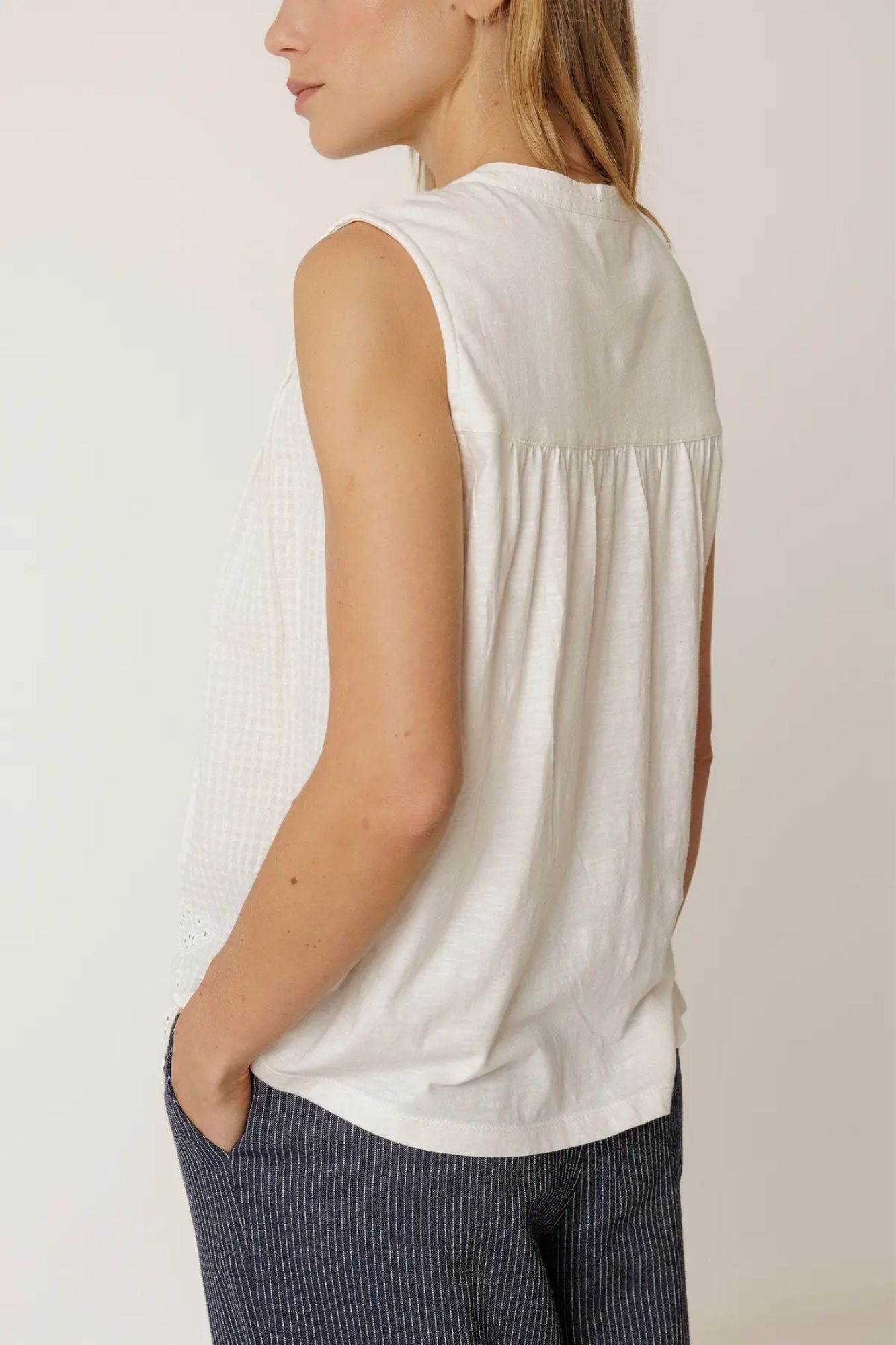 Pintuck Embroidered T-Shirt