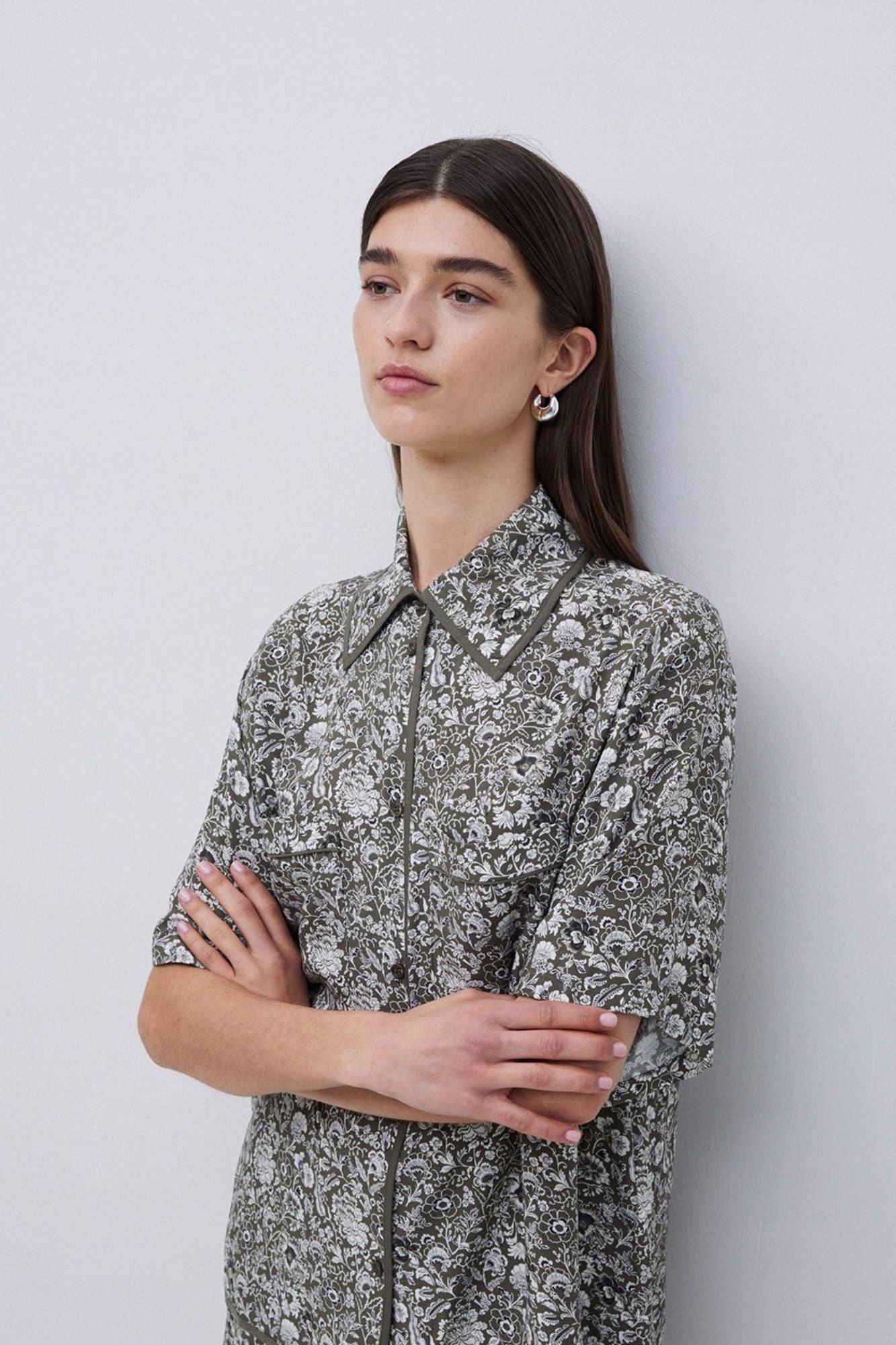 Khaki Floral Flowy Shirt