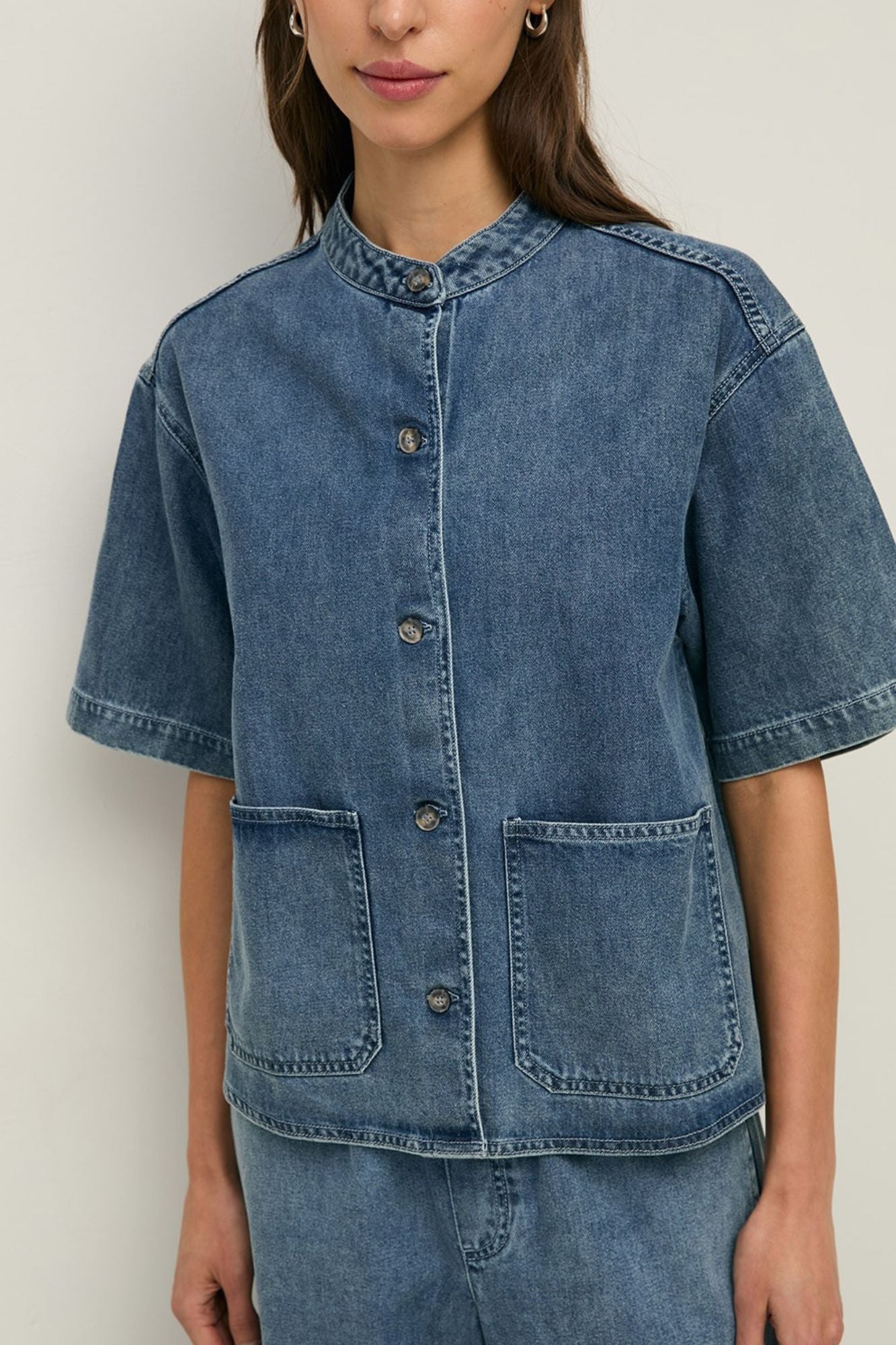 Denim Mao-Neck Shirt