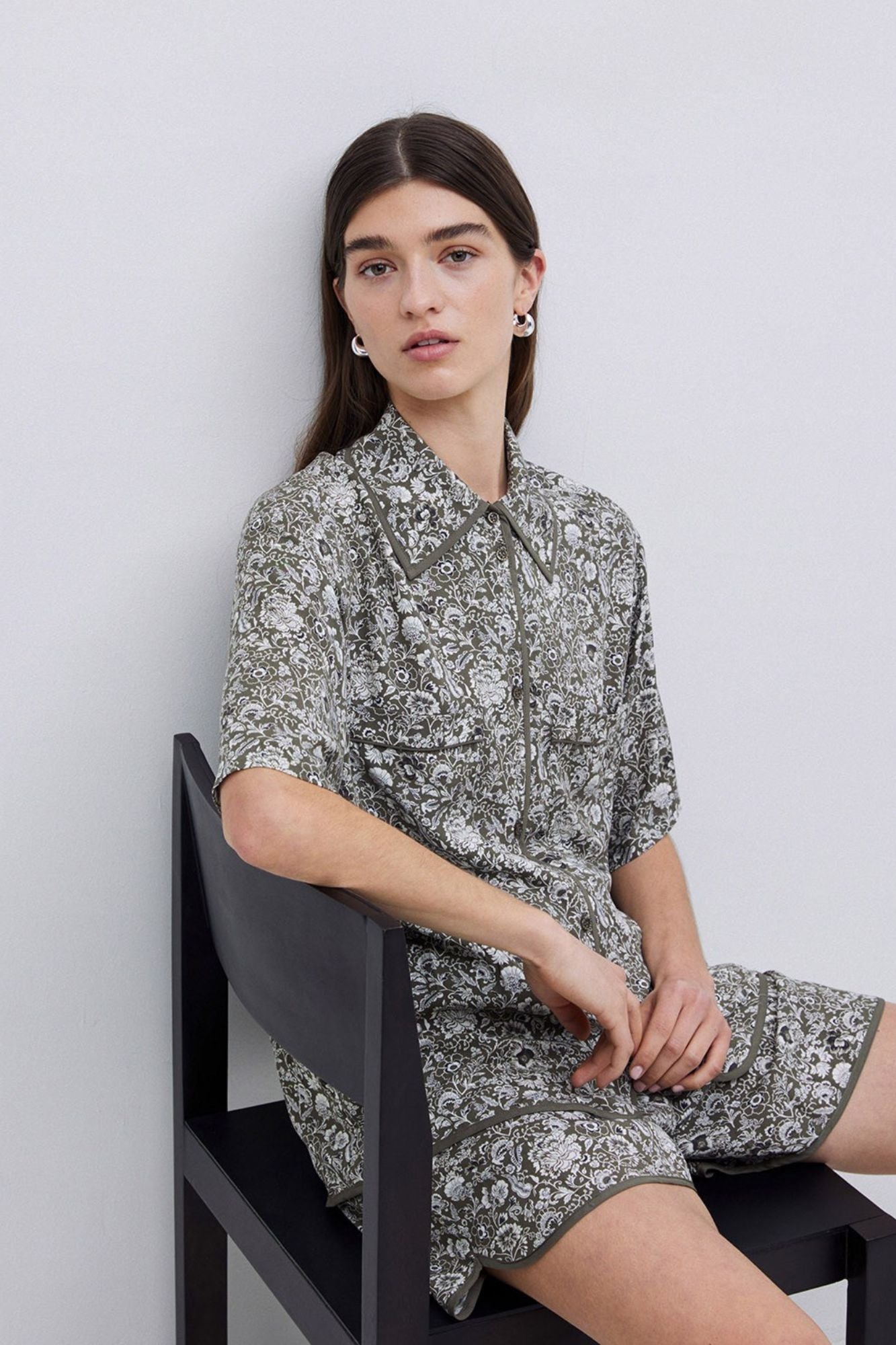 Khaki Floral Flowy Shirt