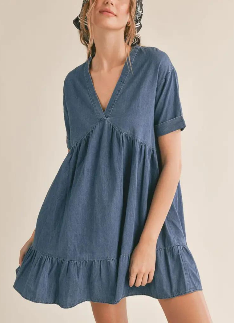 Conversations Chambray Babydoll Dress - Indigo Bay