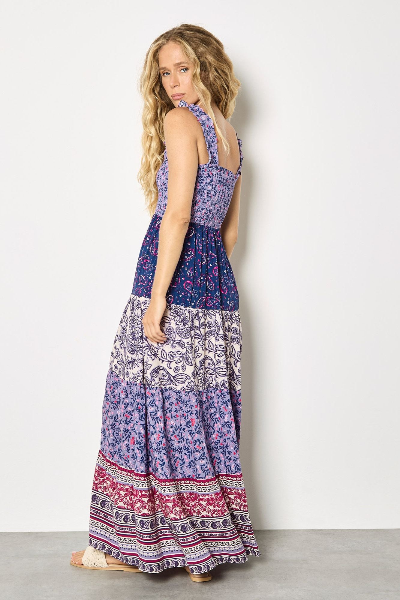 Patchwork Print Tiered Maxi Dress