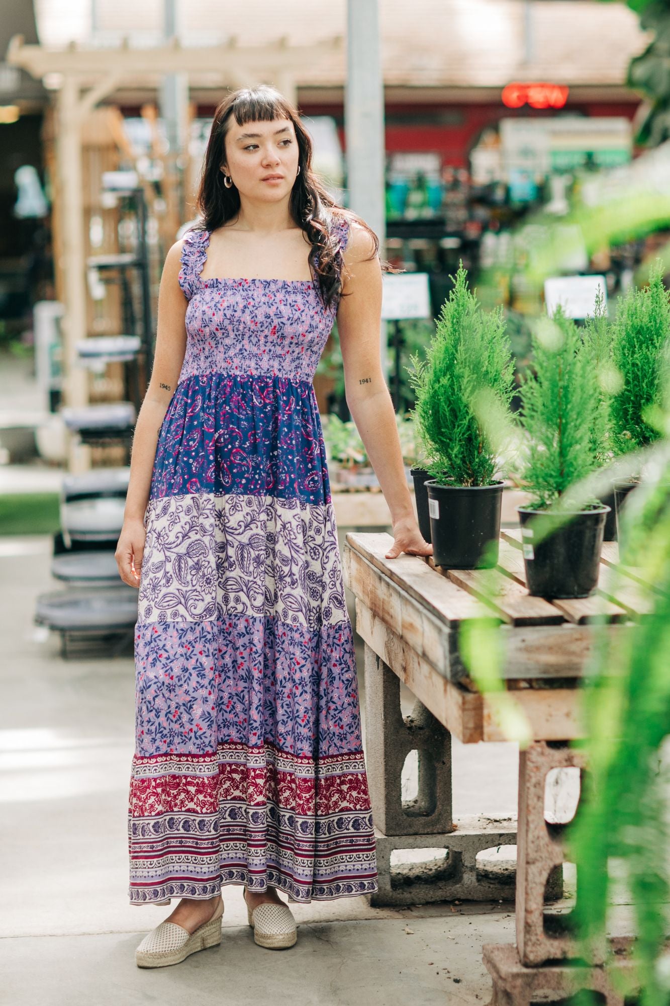Patchwork Print Tiered Maxi Dress