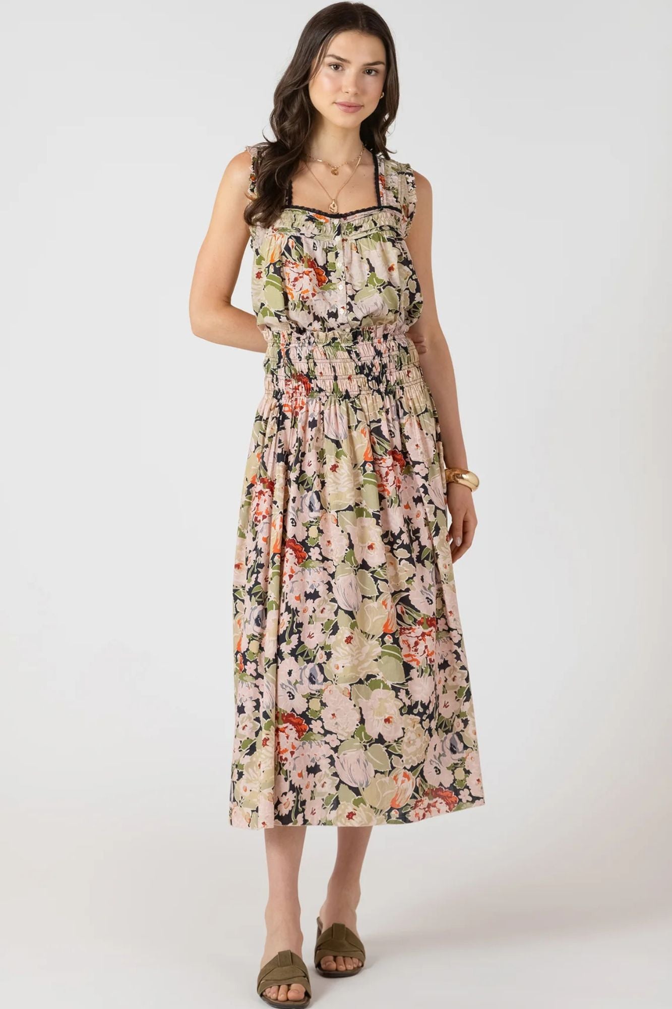 Smocked Waist Midi Skirt