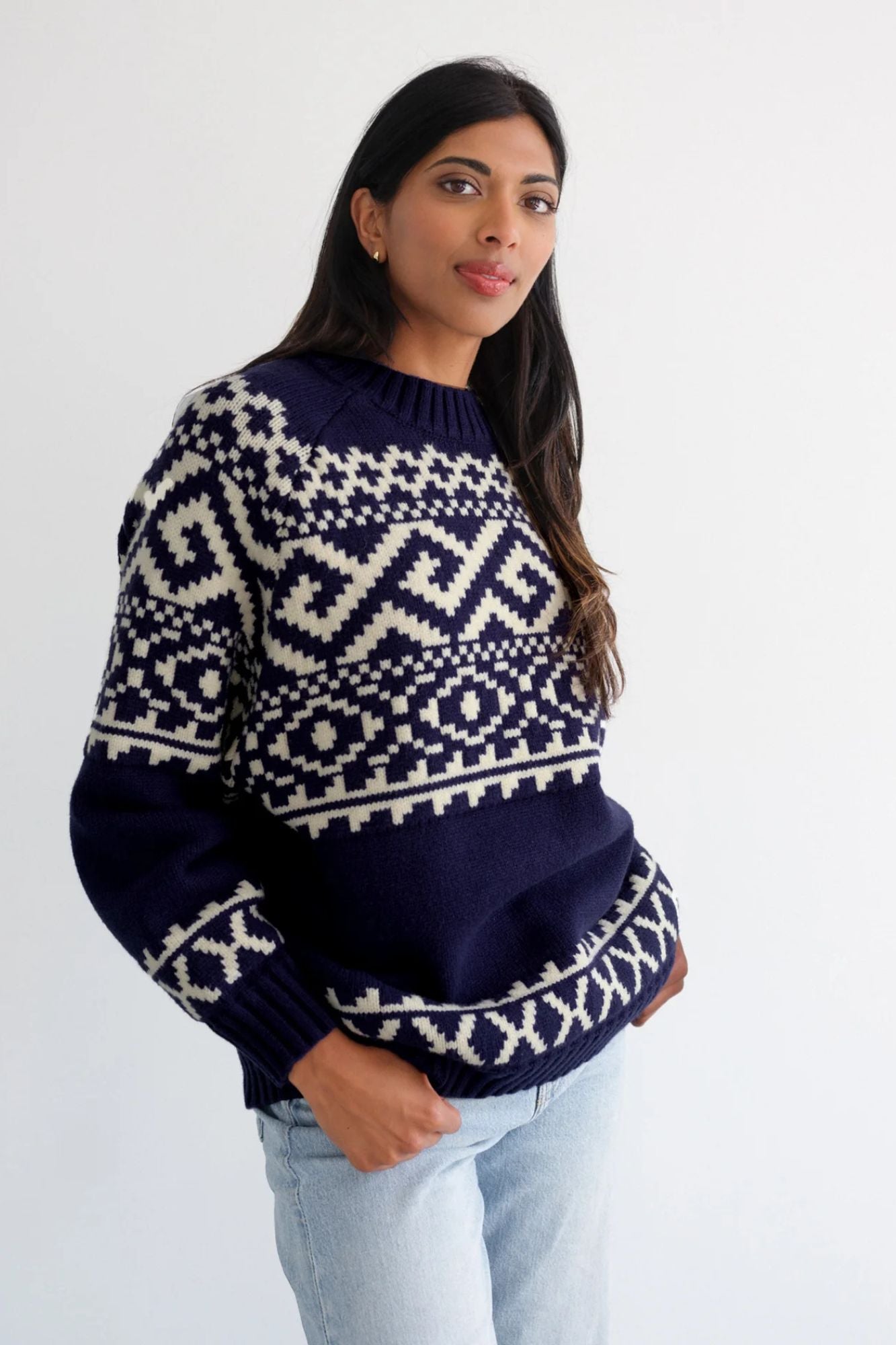 Fair Isle Knit Sweater Navy/Cream