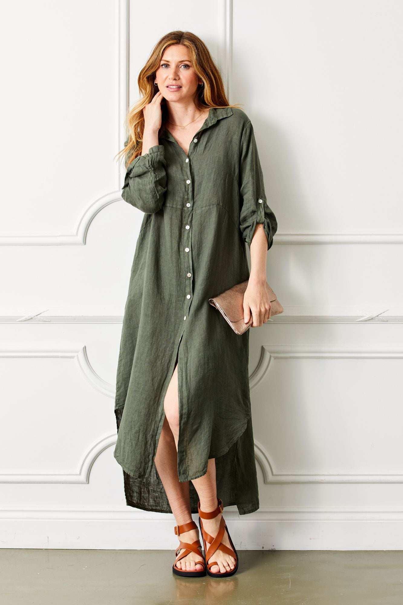 Larino Long Linen Button Thru Dress