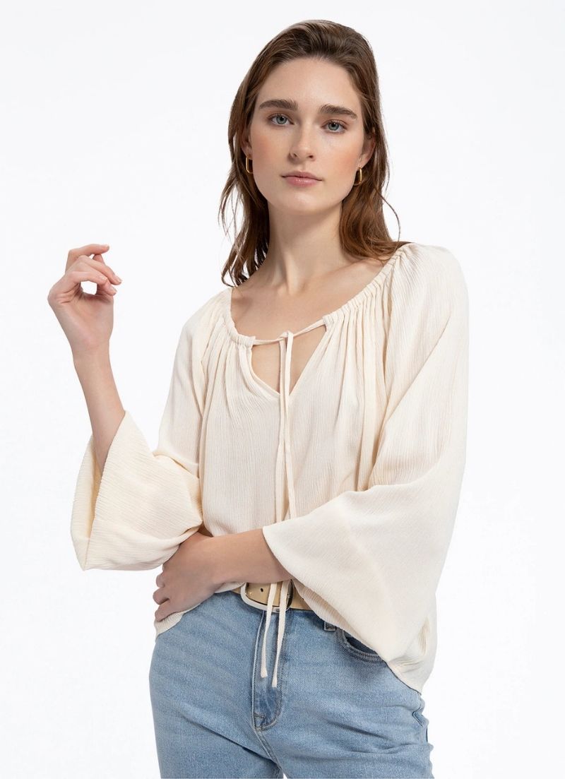 Tie Ballet Neck Blouse