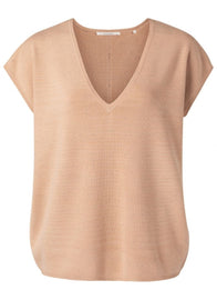 YAYA Vneck sweater with button detail at center back
