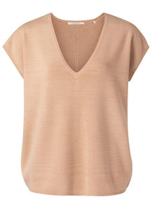 YAYA Vneck sweater with button detail at center back