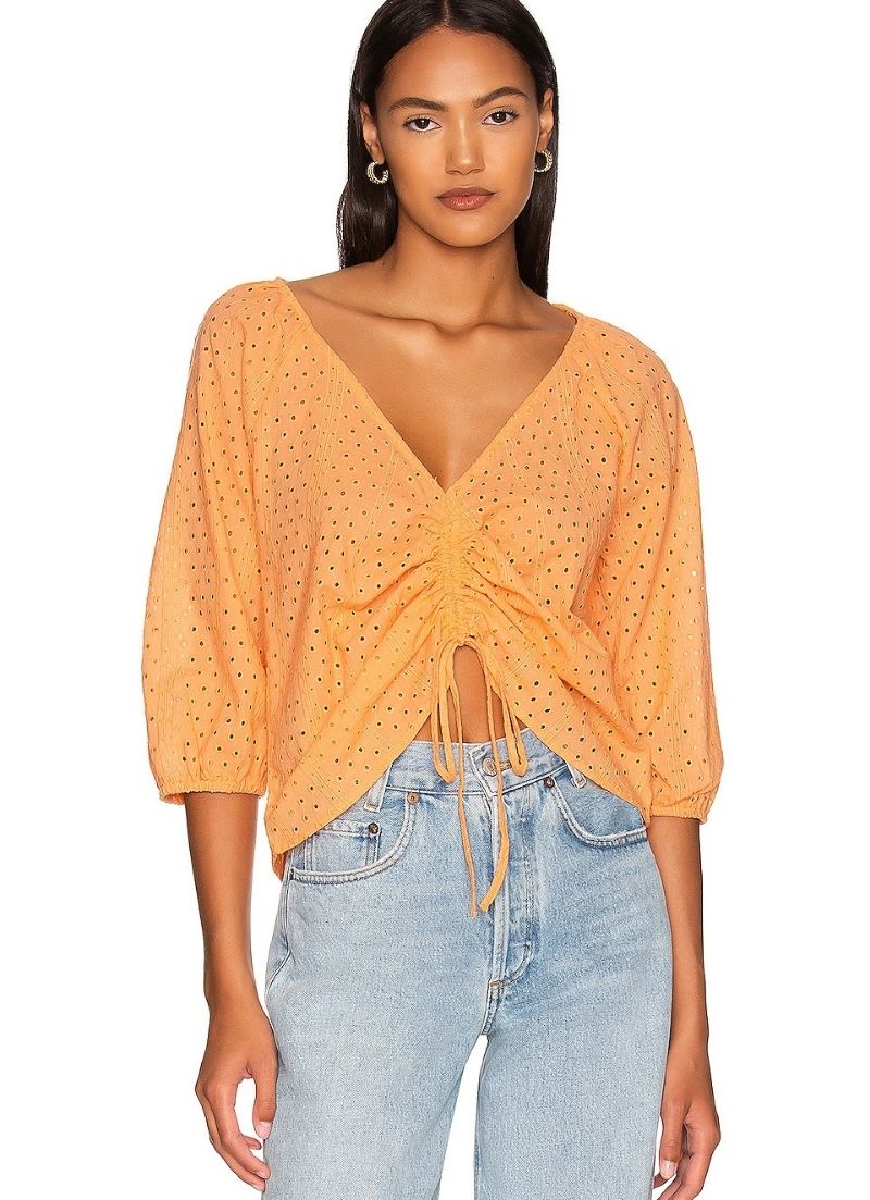 Eyelet Drawstring Blouse