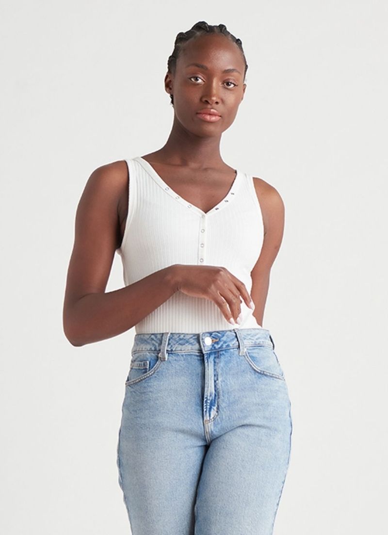 Snap Placket Ribbed Bodysuit