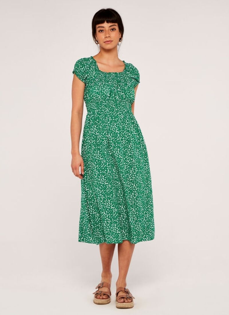 Apricot - Brush Dot Milkmaid Midi Dress