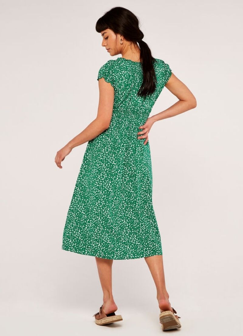 Apricot - Brush Dot Milkmaid Midi Dress