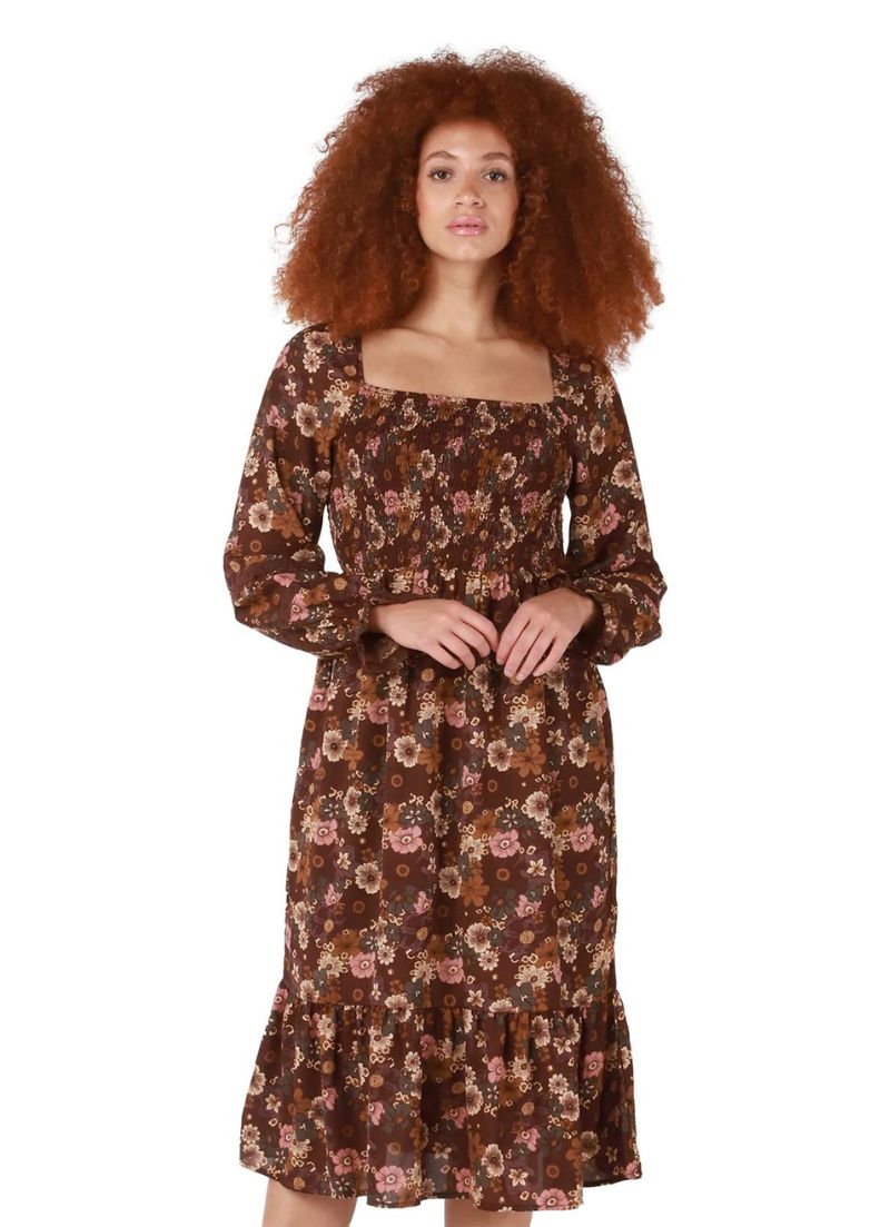 Clarabelle - Robe midi smockée à bordure en dentelle
