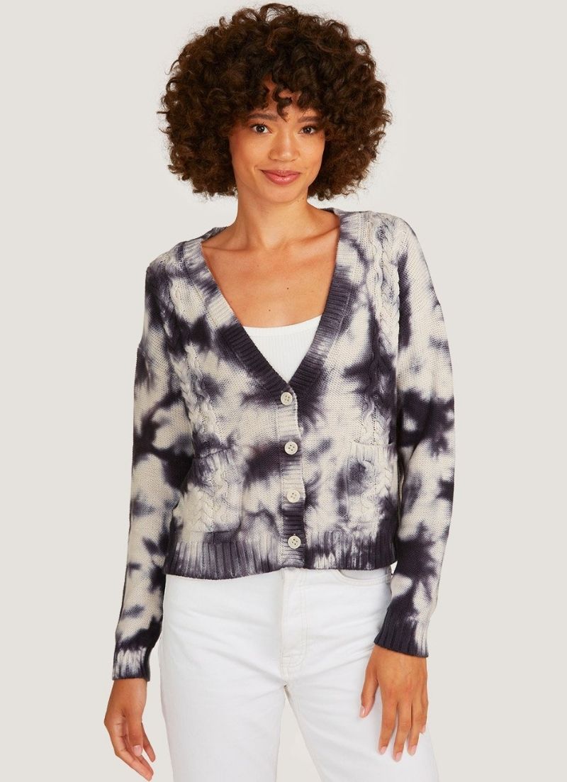 Cachemire d'automne - Cardigan col en V torsadé tie-dye