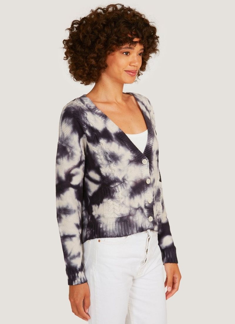 Tie Dye Cable V Neck Cardigan