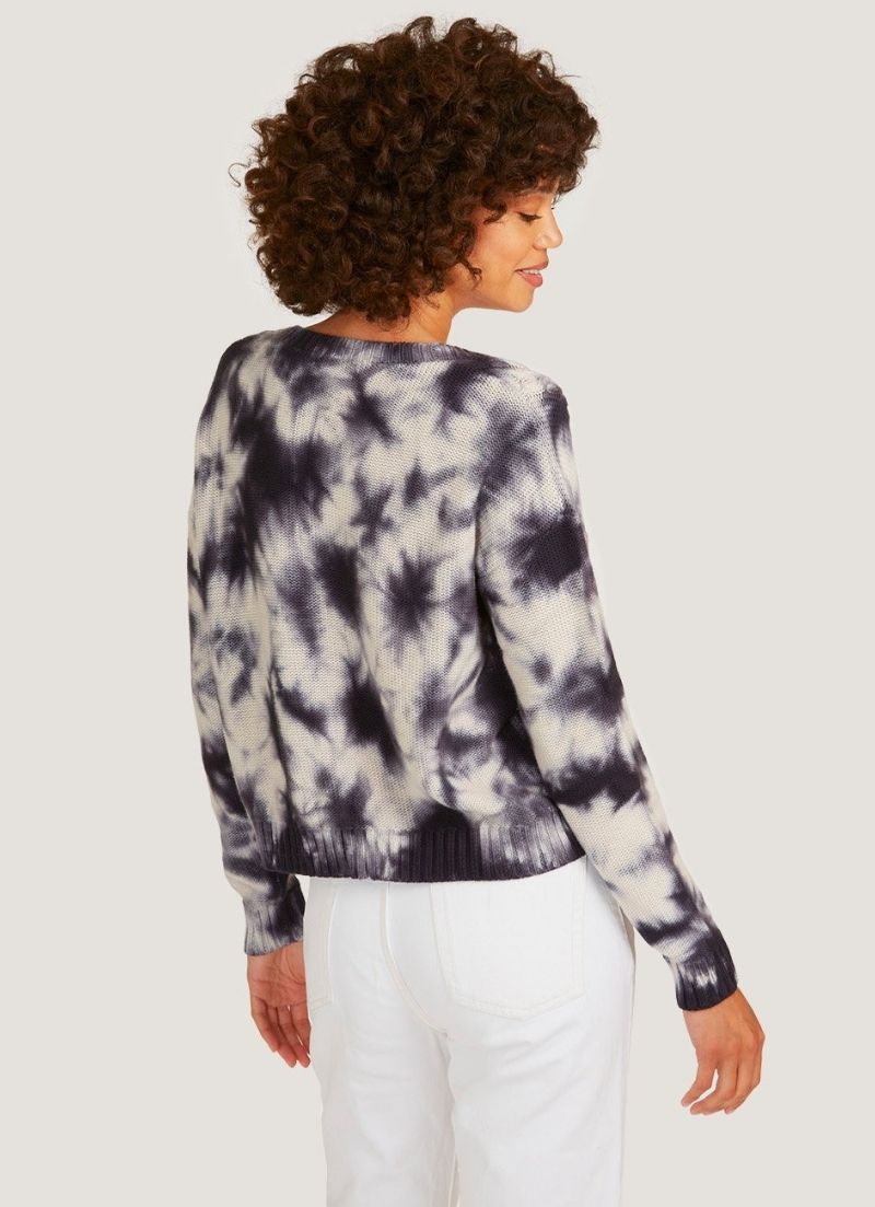 Cachemire d'automne - Cardigan col en V torsadé tie-dye